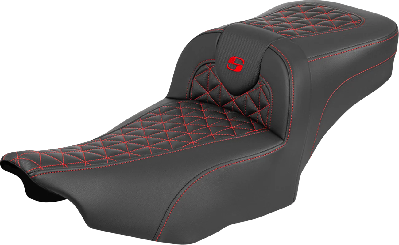 SADDLEMEN Roadsofa™ Extended Reach Seat - without Backrest - Red Stitch - FLH/FLT '23-'25 823-07-21104