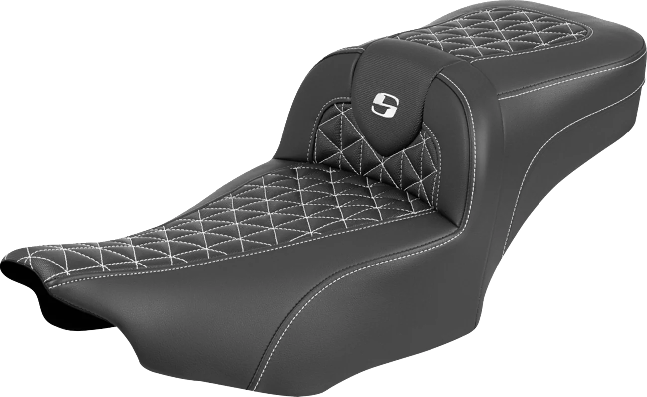 SADDLEMEN Roadsofa™ Extended Reach Seat - without Backrest - White Stitch - FLH/FLT '23-'25 823-07-21106