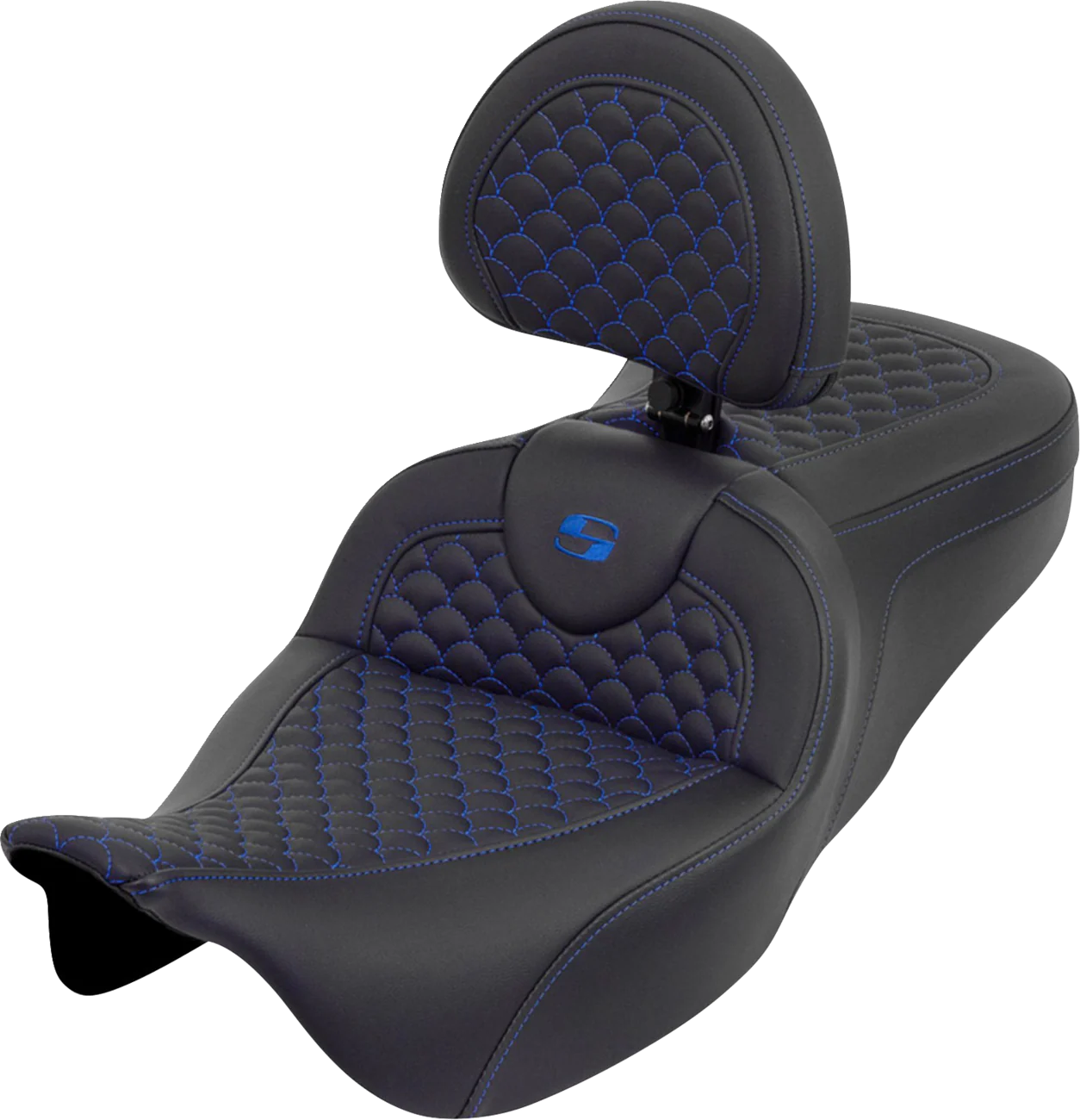 SADDLEMEN Roadsofa™ Seat - Dragon Scale - Blue Stitch - with Backrest - Touring '08-'25 808-07B-208B1