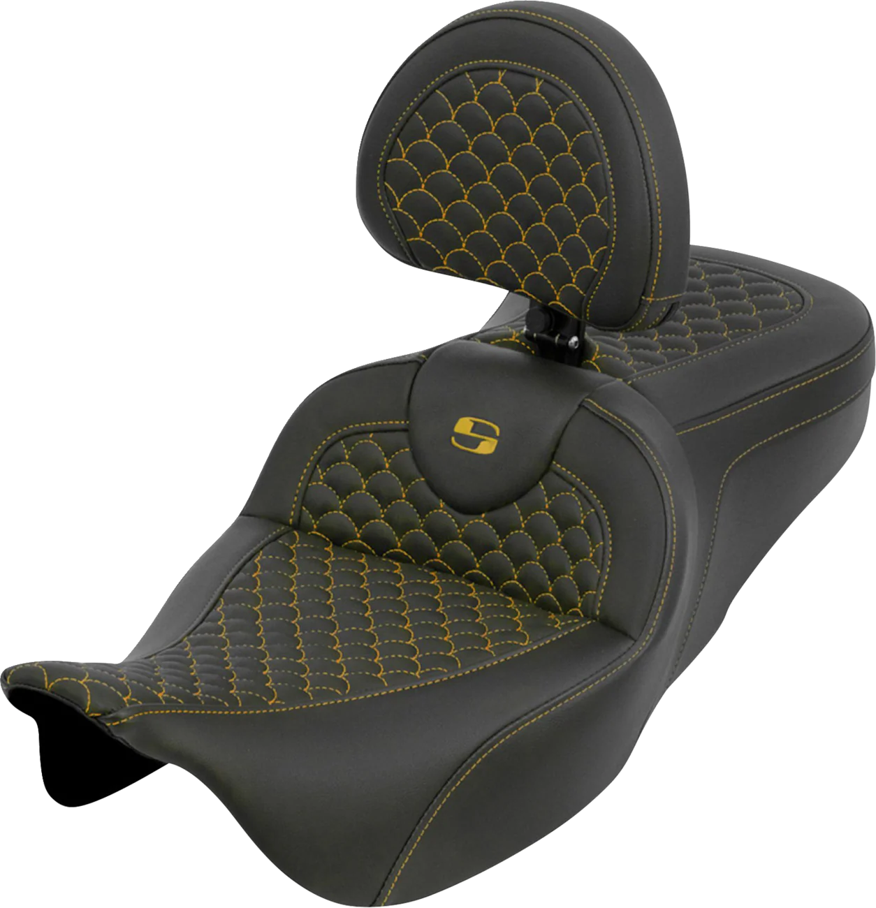 SADDLEMEN Roadsofa™ Seat - Dragon Scale - Gold Stitch - with Backrest - Touring '08-'25 808-07B-208B7
