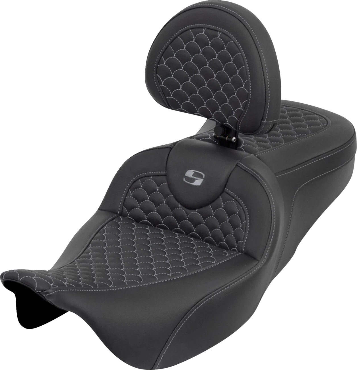 SADDLEMEN Roadsofa™ Seat - Dragon Scale - Gray Stitch - with Backrest - Touring '08-'25 808-07B-208B2