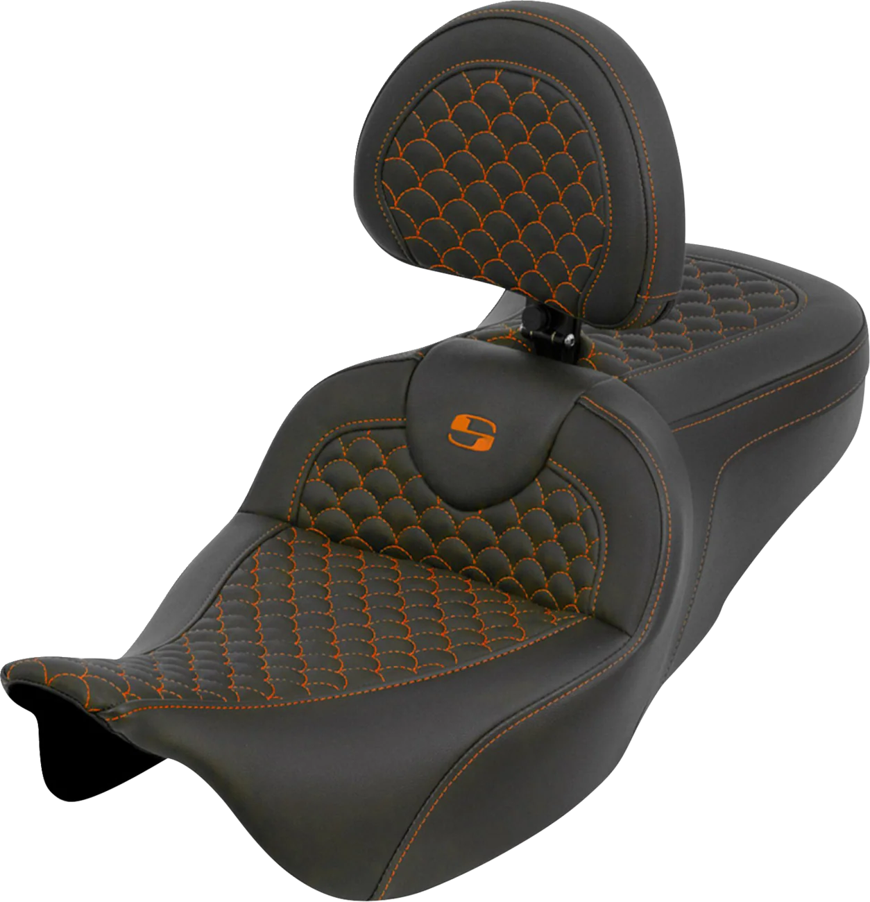 SADDLEMEN Roadsofa™ Seat - Dragon Scale - Orange Stitch - with Backrest - Touring '08-'25 808-07B-208B3