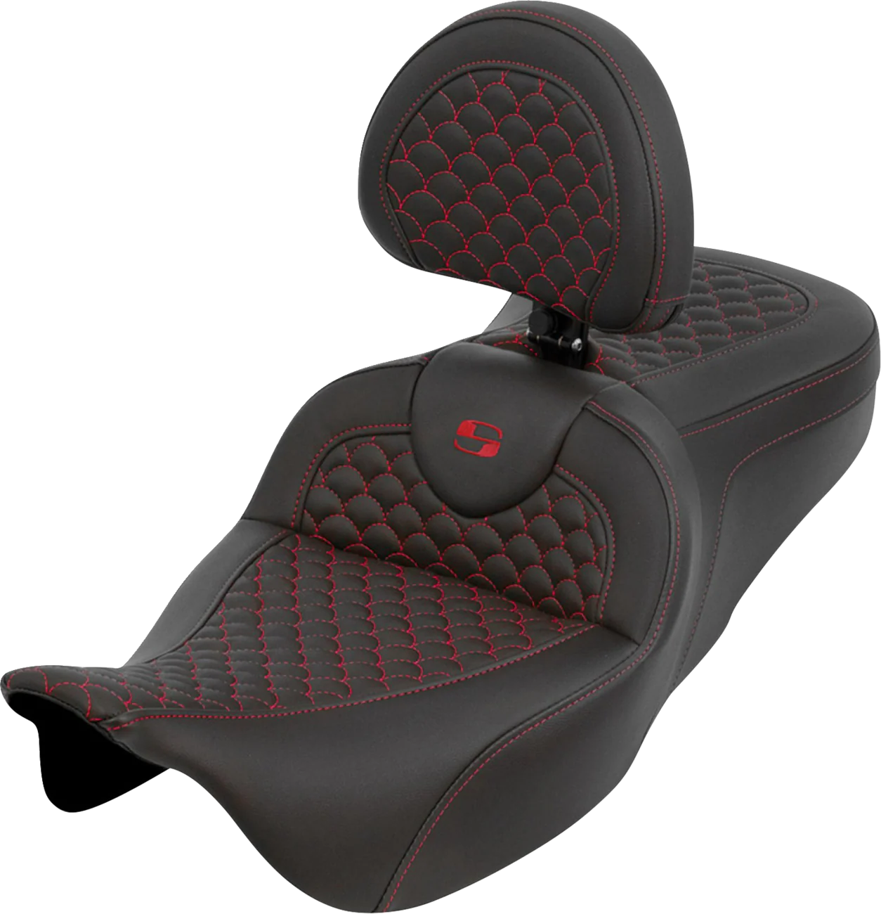 SADDLEMEN Roadsofa™ Seat - Dragon Scale - Red Stitch - with Backrest - Touring '08-'25 808-07B-208B4
