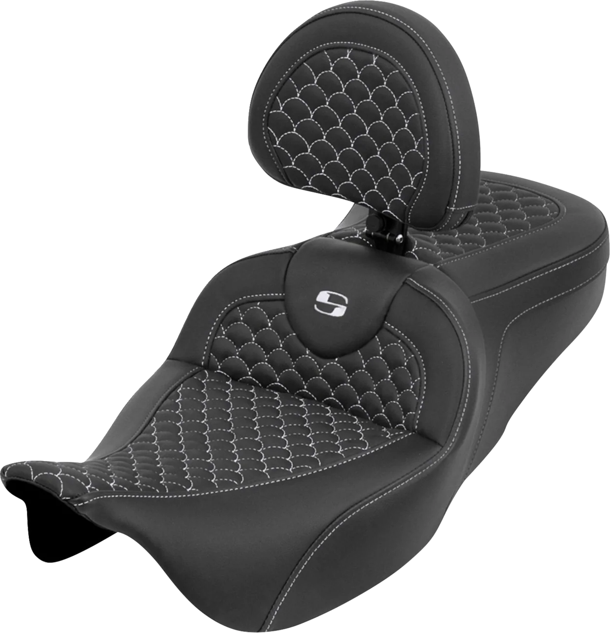 SADDLEMEN Roadsofa™ Seat - Dragon Scale - White Stitch - with Backrest - Touring '08-'25 808-07B-208B6