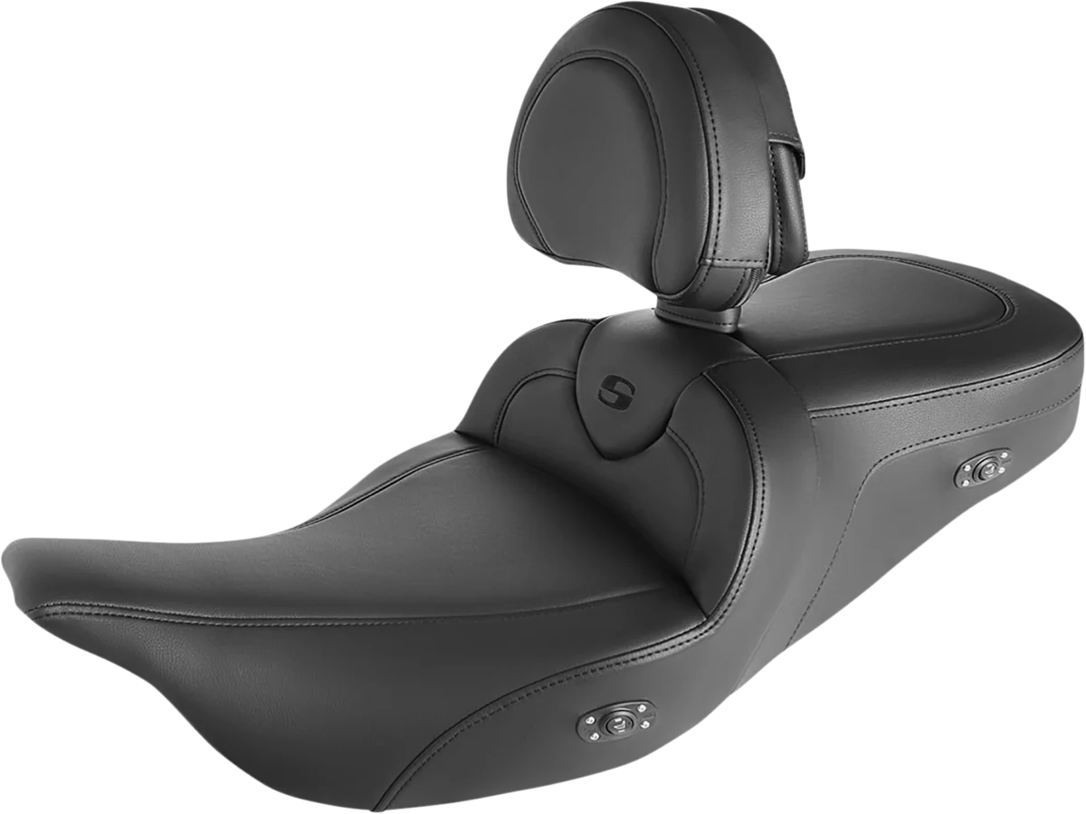 SADDLEMEN Roadsofa™ Seat - Heated - w/ Backrest - Black Stitching - FLH/FLT '08-'24 808-07B-187BRHC