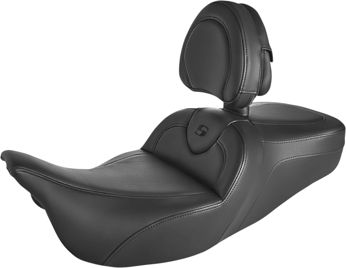 SADDLEMEN Roadsofa™ Seat - with Backrest - Black/Black Stitch - FLH/FLT '08-'24 808-07B-187BR