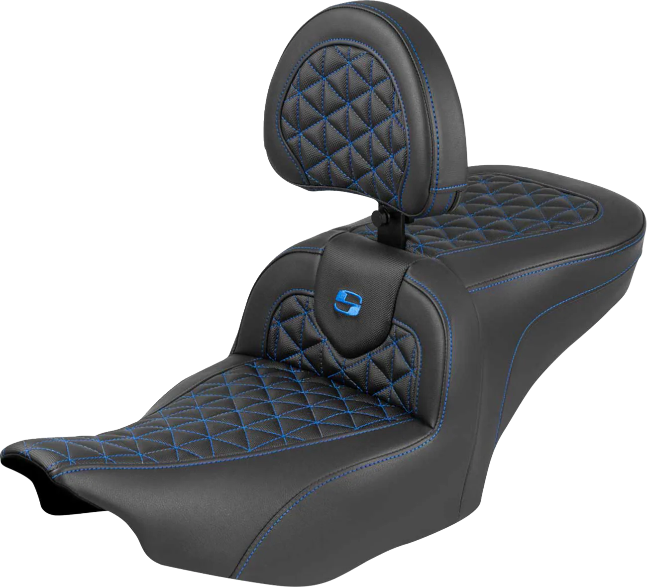 SADDLEMEN Roadsofa™ Seat - with Backrest - Blue Stitch - FLH/FLT '23-'25 823-07-210B1