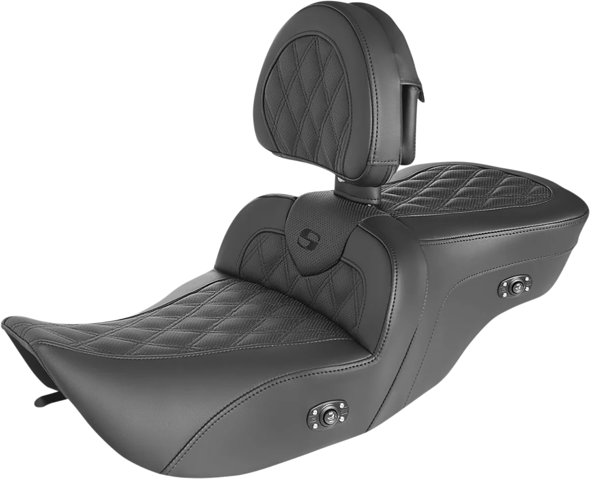 SADDLEMEN Roadsofa™ Seat - with Backrest - Full Lattice Stitch - Heated - '99-'07 FLH 897-06-182BRHC