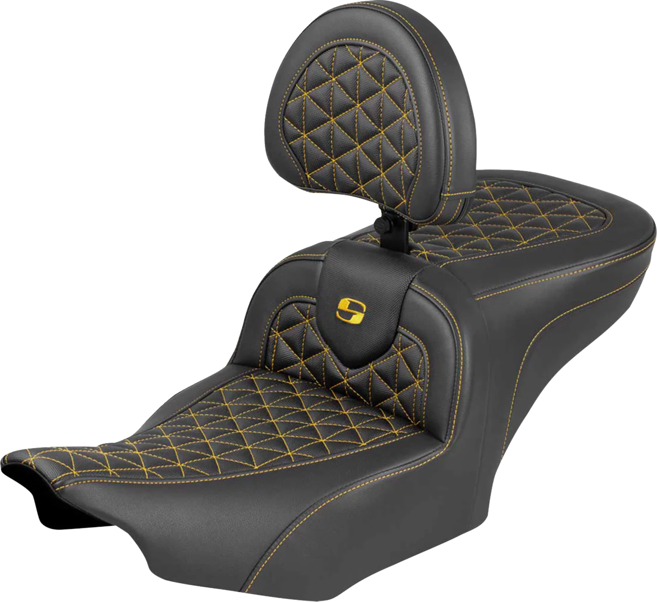 SADDLEMEN Roadsofa™ Seat - with Backrest - Gold Stitch - FLH/FLT '23-'25 823-07-210B7
