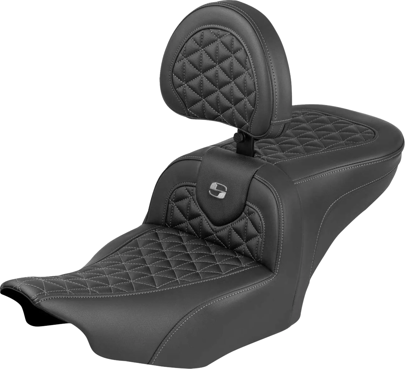 SADDLEMEN Roadsofa™ Seat - with Backrest - Gray Stitch - FLH/FLT '23-'25 823-07-210B2