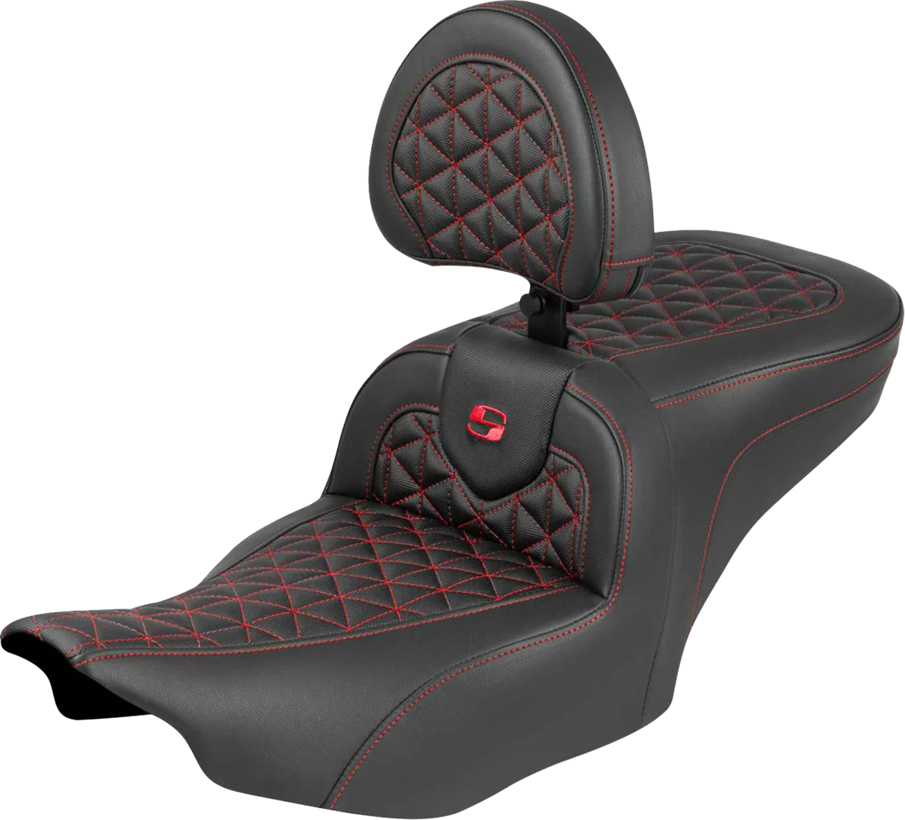 SADDLEMEN Roadsofa™ Seat - with Backrest - Red Stitch - FLH/FLT '23-'25 823-07-210B4