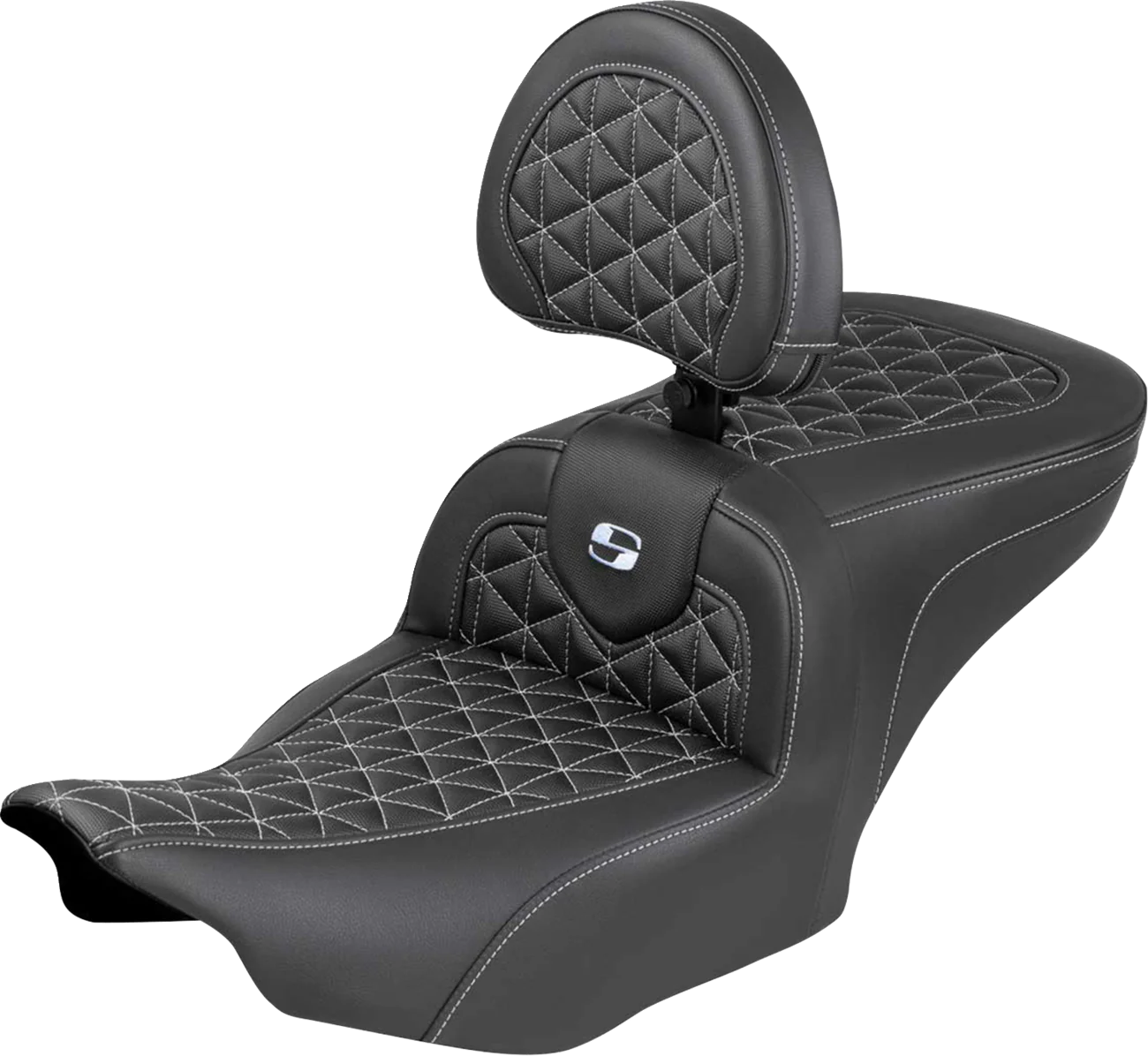 SADDLEMEN Roadsofa™ Seat - with Backrest - Silver Stitch - FLH/FLT '23-'25 823-07-210B5
