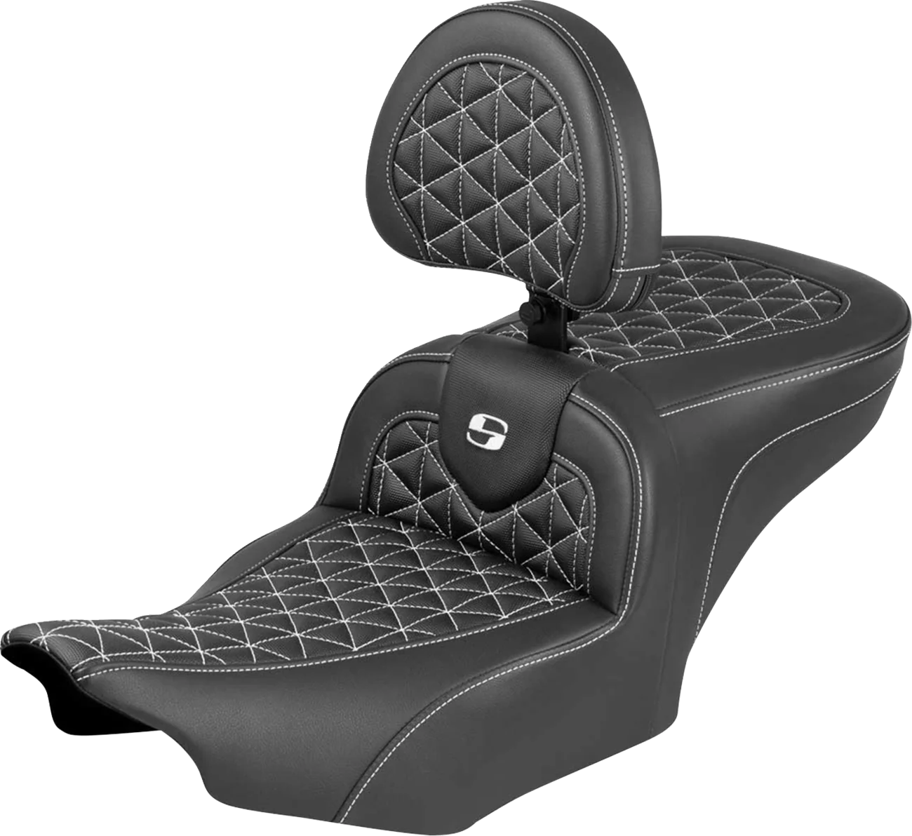 SADDLEMEN Roadsofa™ Seat - with Backrest - White Stitch - FLH/FLT '23-'25 823-07-210B6