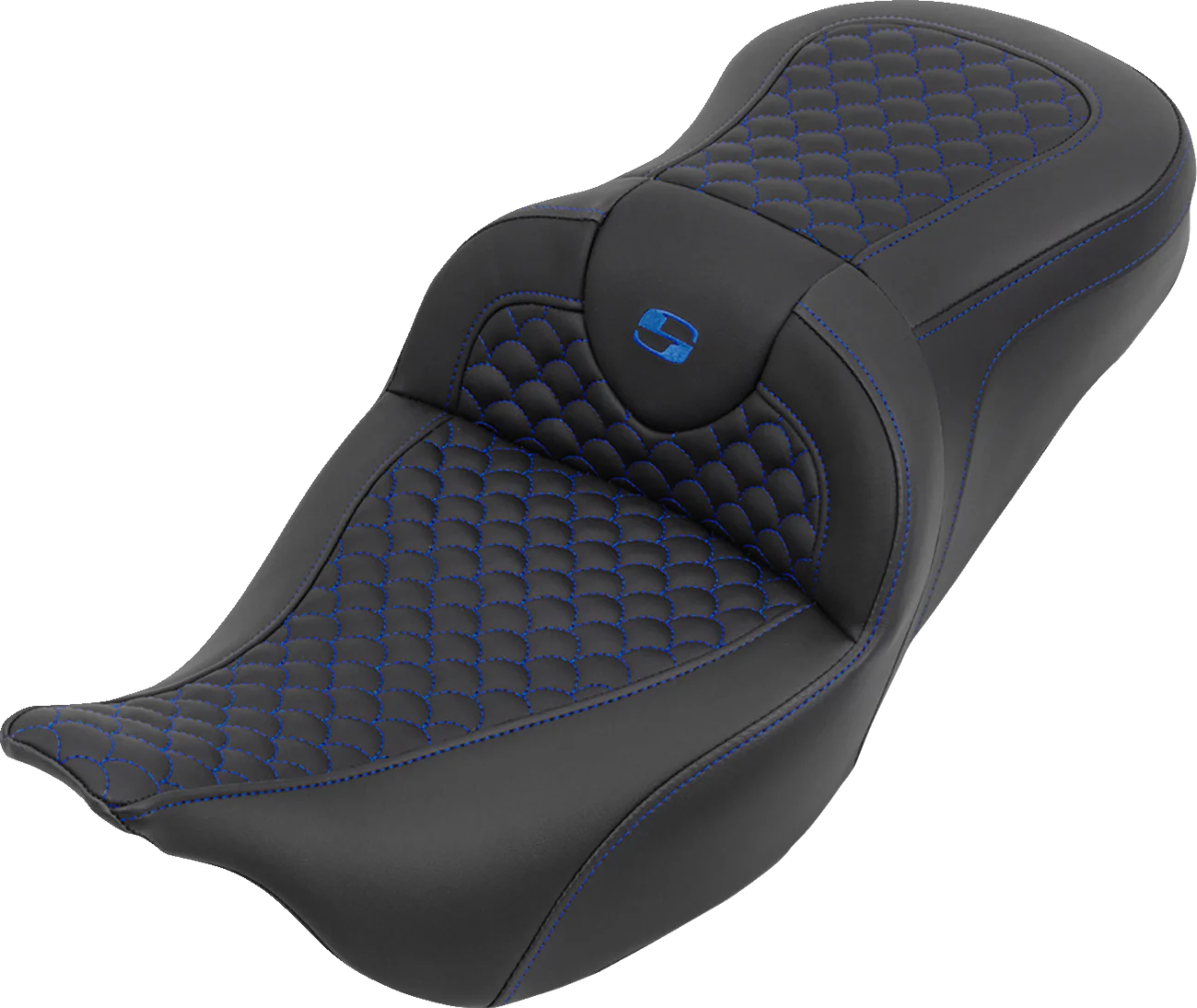 SADDLEMEN Roadsofa™ Seat - without Backrest - Dragon Stitch - Blue Stitch - FLH/FLT '08-'25 808-07B-20801
