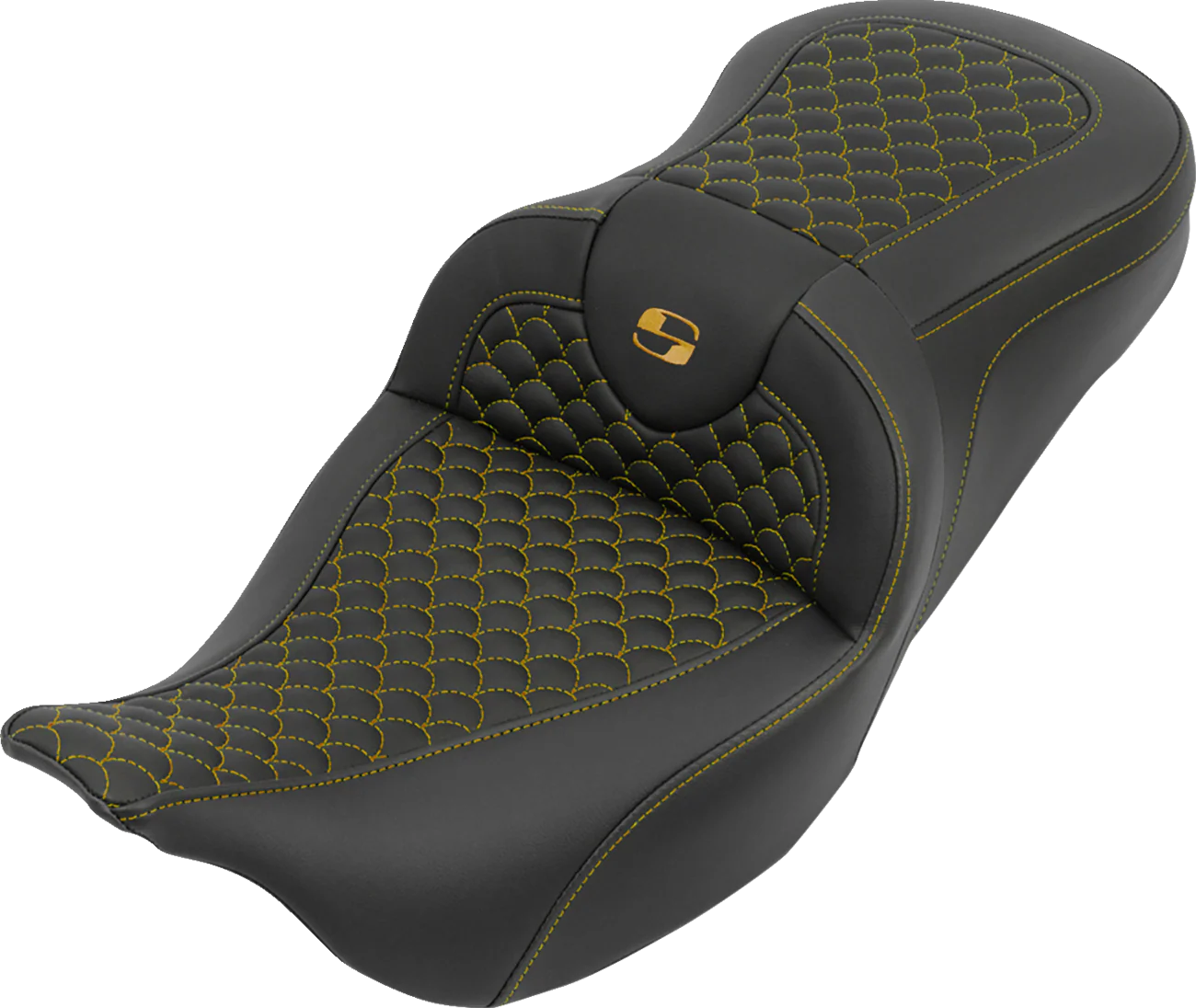 SADDLEMEN Roadsofa™ Seat - without Backrest - Dragon Stitch - Gold Stitch - FLH/FLT '08-'25 808-07B-20807