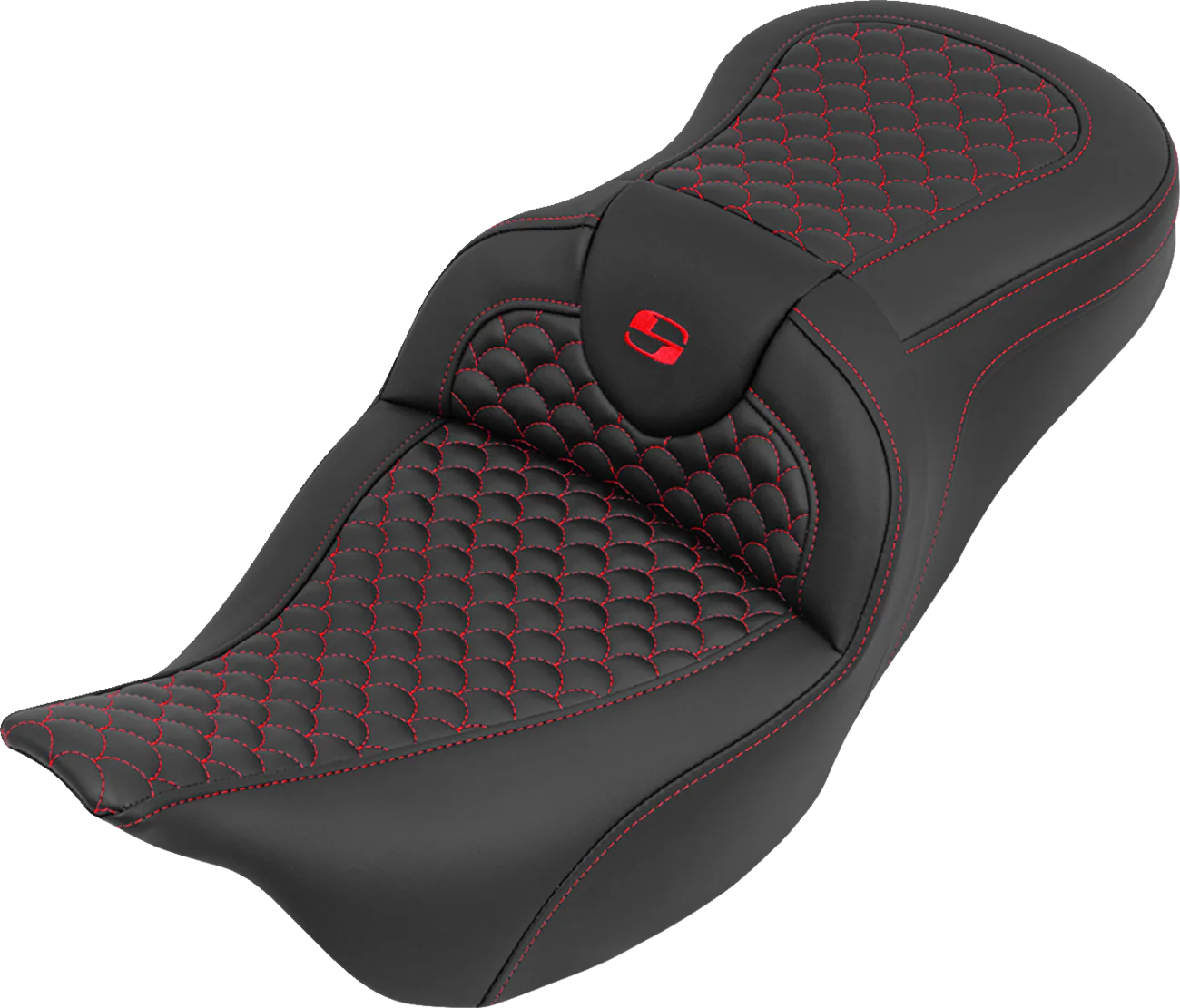 SADDLEMEN Roadsofa™ Seat - without Backrest - Dragon Stitch - Red Stitch - FLH/FLT '08-'25 808-07B-20804