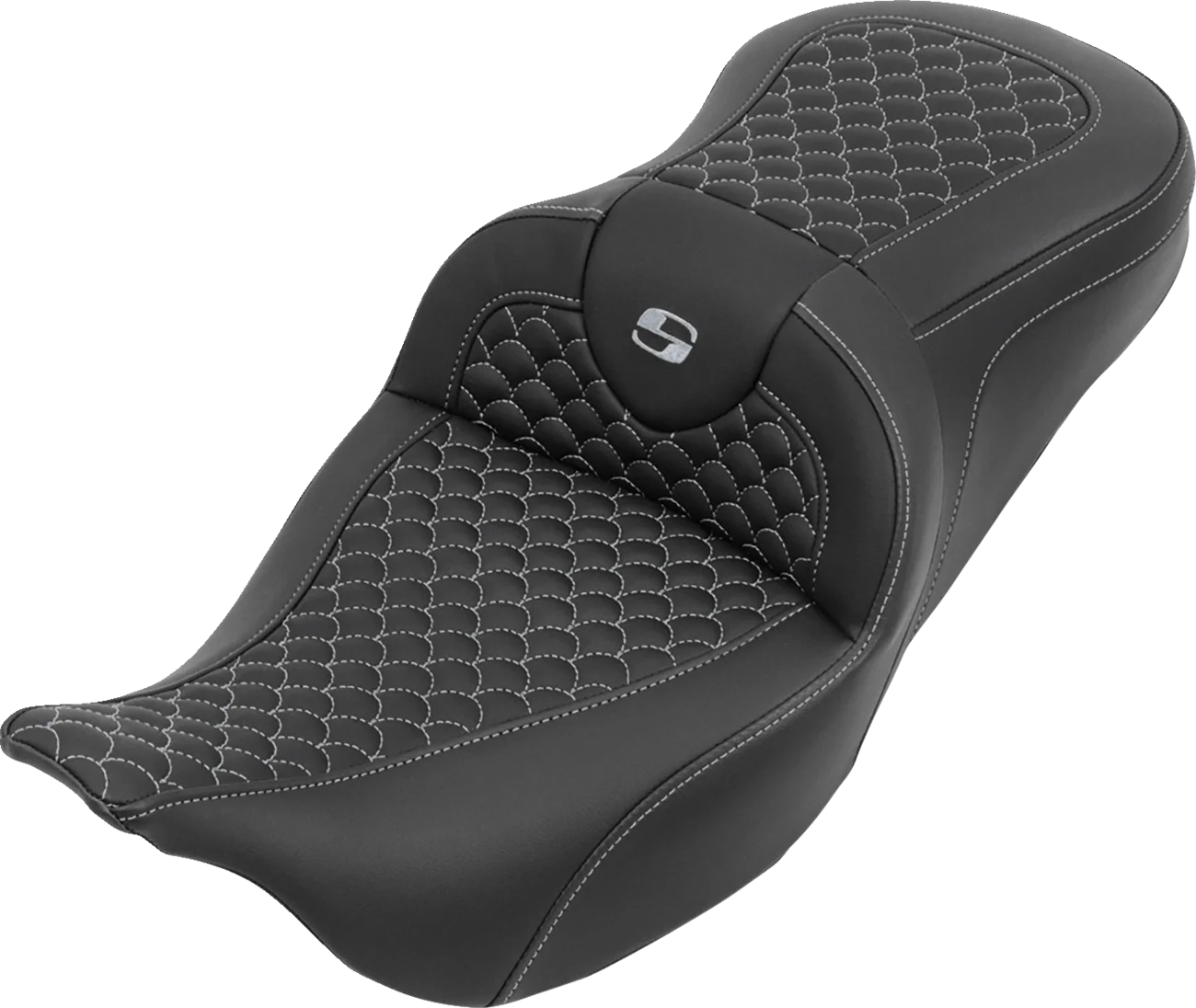 SADDLEMEN Roadsofa™ Seat - without Backrest - Dragon Stitch - Silver Stitch - FLH/FLT '08-'25 808-07B-20805