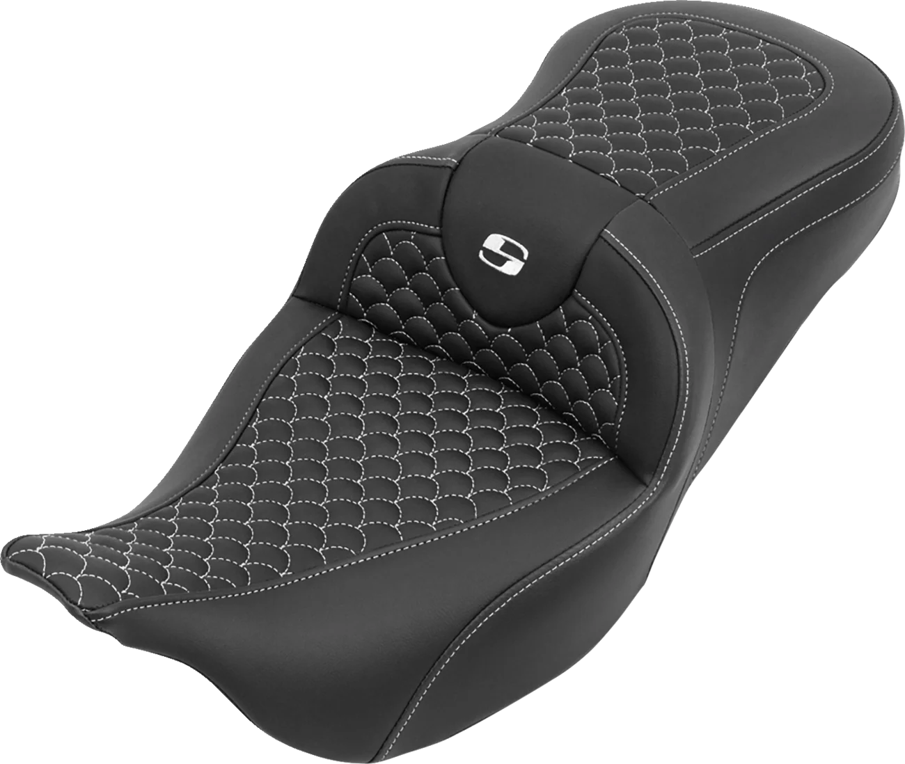 SADDLEMEN Roadsofa™ Seat - without Backrest - Dragon Stitch - White Stitch - FLH/FLT '08-'25 808-07B-20806
