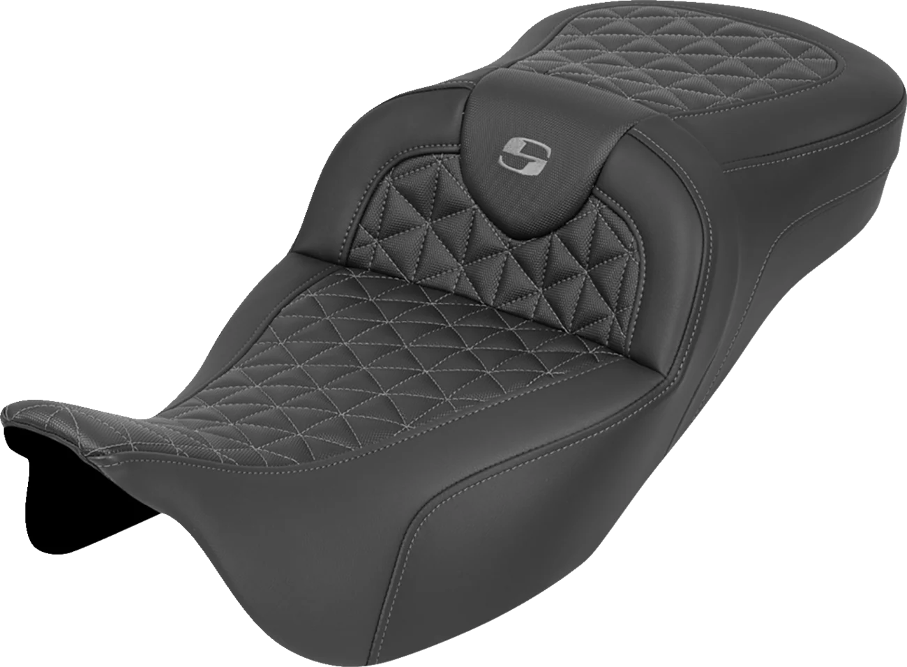SADDLEMEN RoadSofa™ Tri Gripper Seat - Extended Reach - Gray Stitch - w/o Backrest - FLH/FLT '08-'25 808-07B-21102