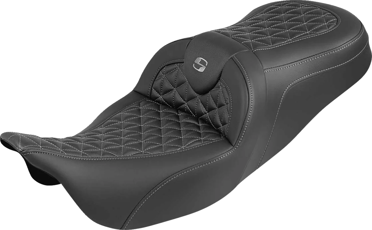 SADDLEMEN RoadSofa™ Tri Gripper Seat - Standard Reach - Gray Stitch - w/o Backrest - FLH/FLT '08-'25 808-07B-21002