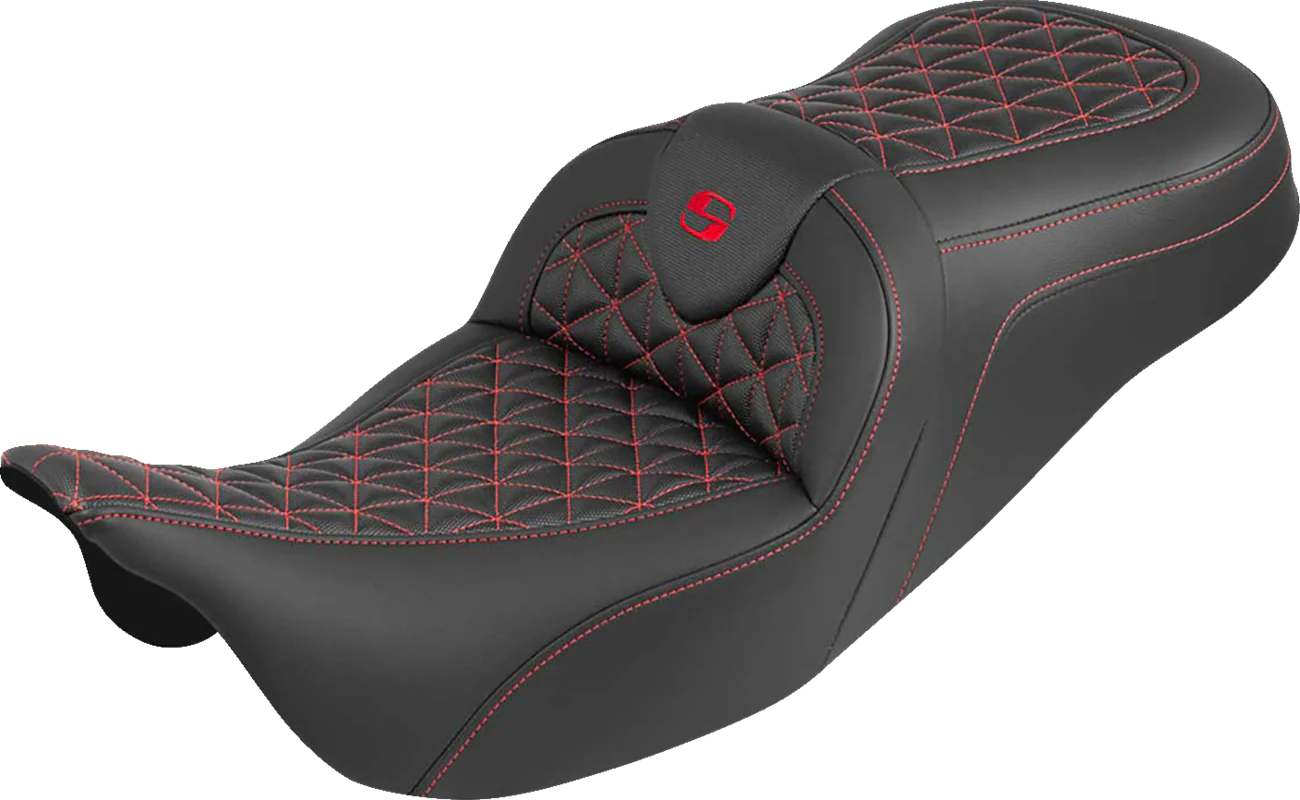 SADDLEMEN RoadSofa™ Tri Gripper Seat - Standard Reach - Red Stitch - w/o Backrest - FLH/FLT '08-'25 808-07B-21004