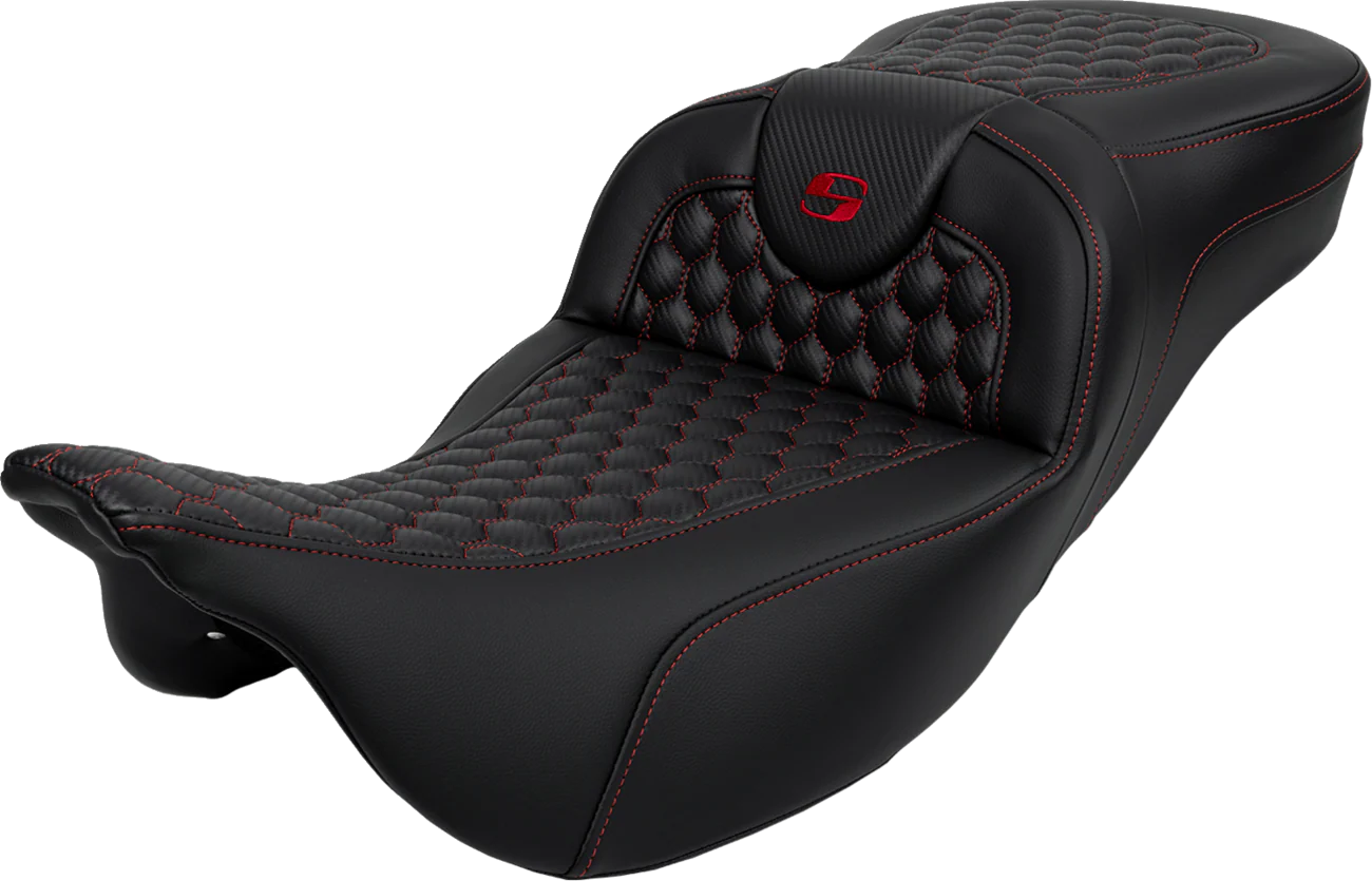 SADDLEMEN RoadSofa* Extended Reach Seat - Honeycomb with Red Stitch - Part 808-07B-19004