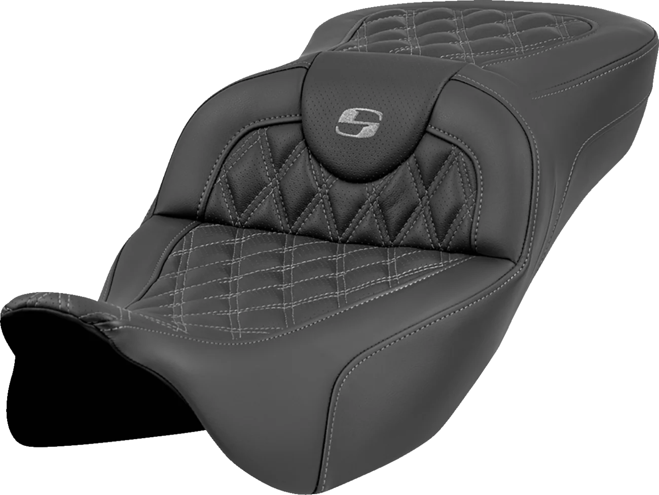 SADDLEMEN Roadsofa* Extended Reach Seat - Lattice Stitch - Gray Stitch - without Backrest - FL '08-'23 808-07B-18402