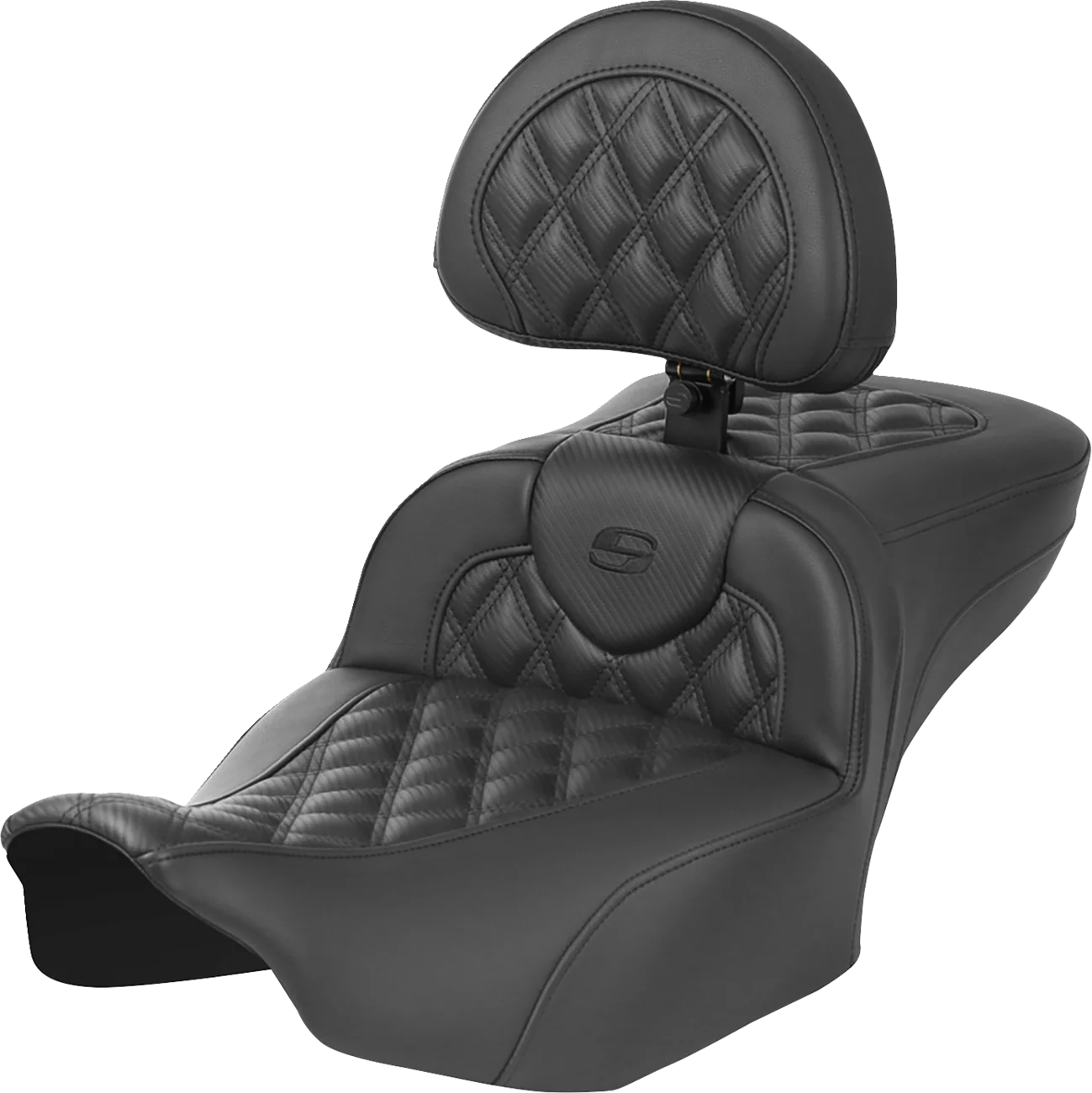 SADDLEMEN Roadsofa* Extended Reach Seat - with Backrest - Carbon Fiber - Lattice Stitch - FLTR/FLHX '23-'24 823-07-207B0