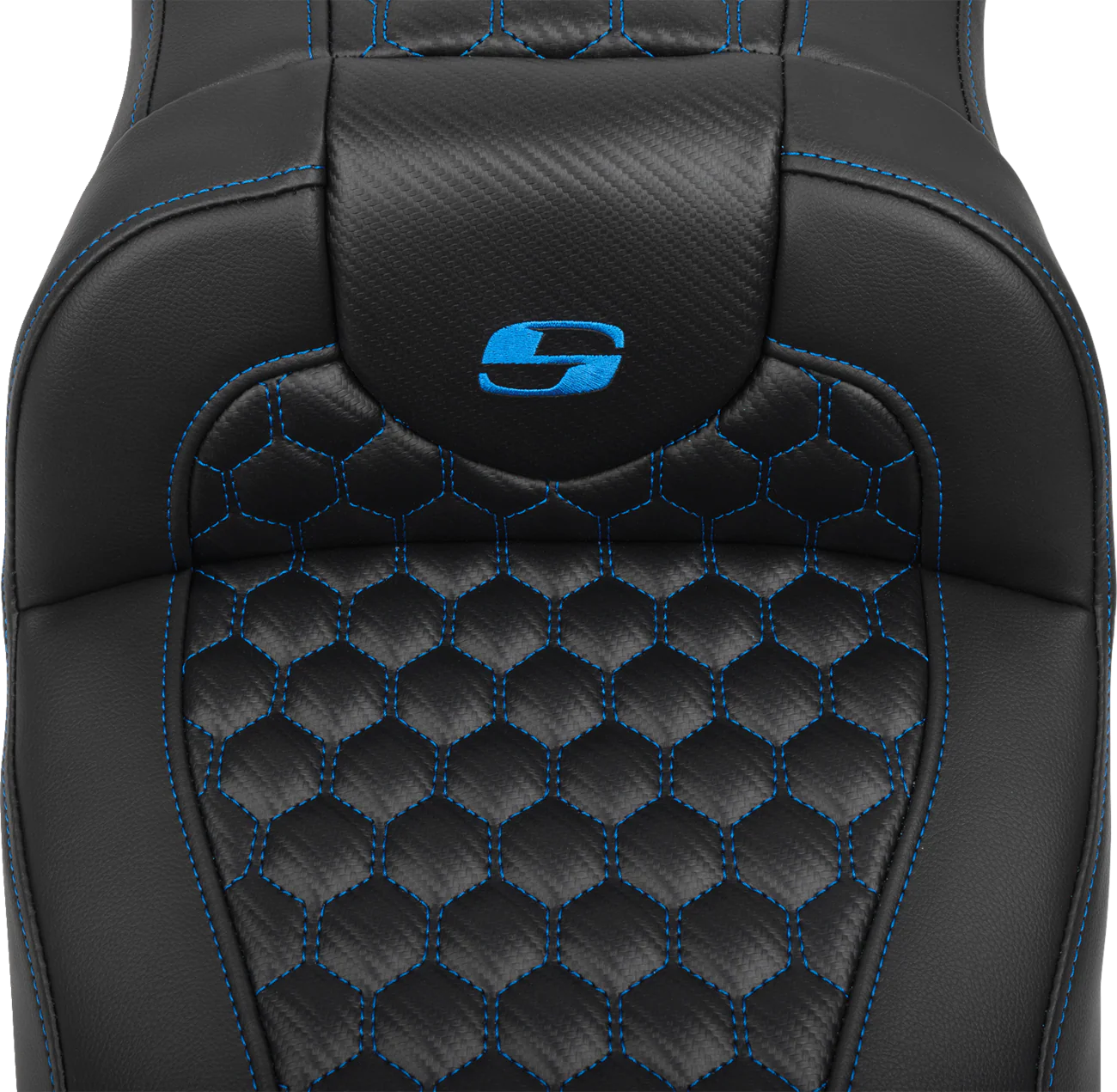 SADDLEMEN Roadsofa* Extended Reach Seat - with Backrest - Honeycomb - Blue Stitch - FLTR/FLHX '23-'24 823-07-190B1 - Image 4