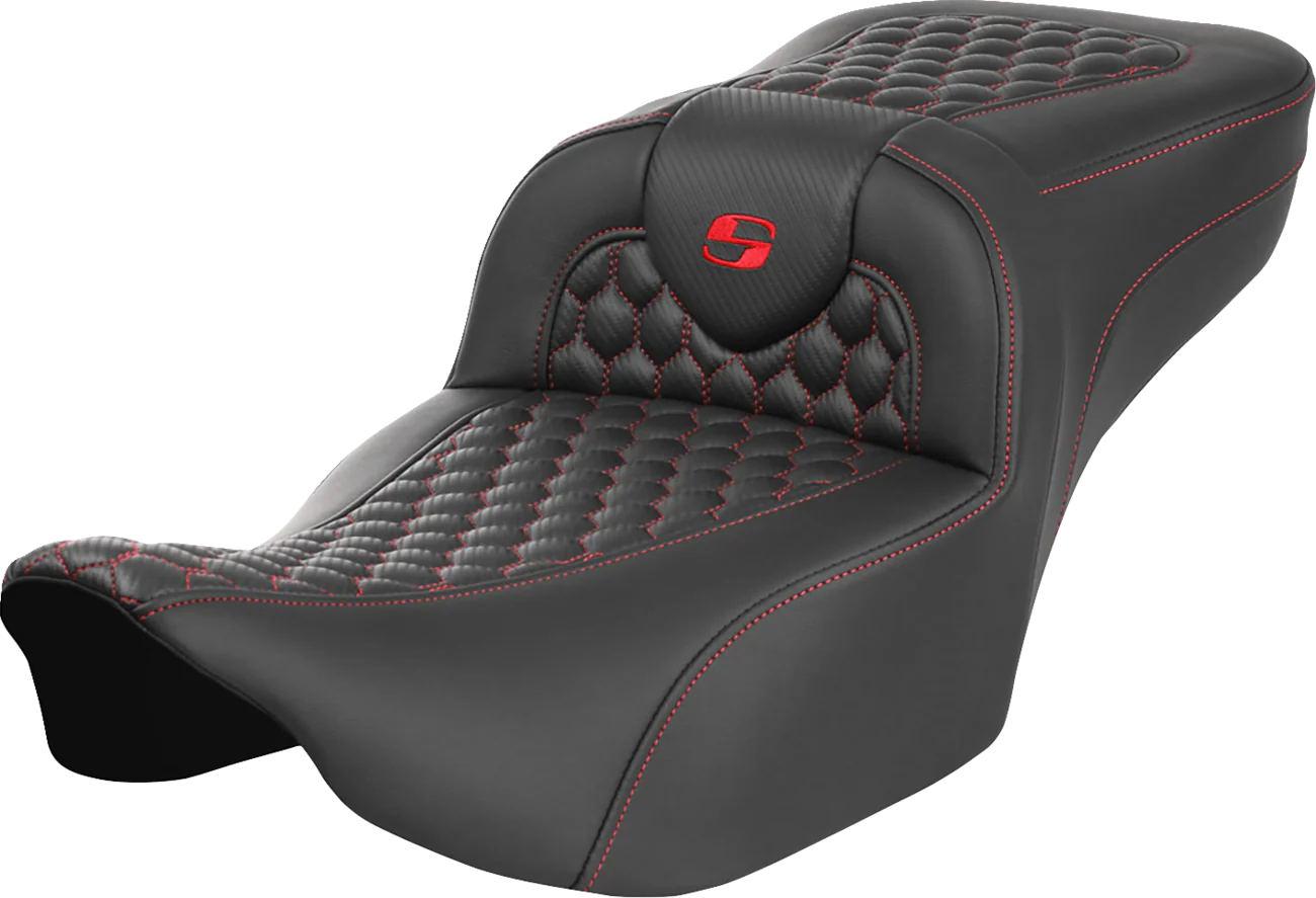 SADDLEMEN Roadsofa* Extended Reach Seat - without Backrest - Honeycomb - Red Stitch - FLTR/FLHX '23-'24 823-07-19004