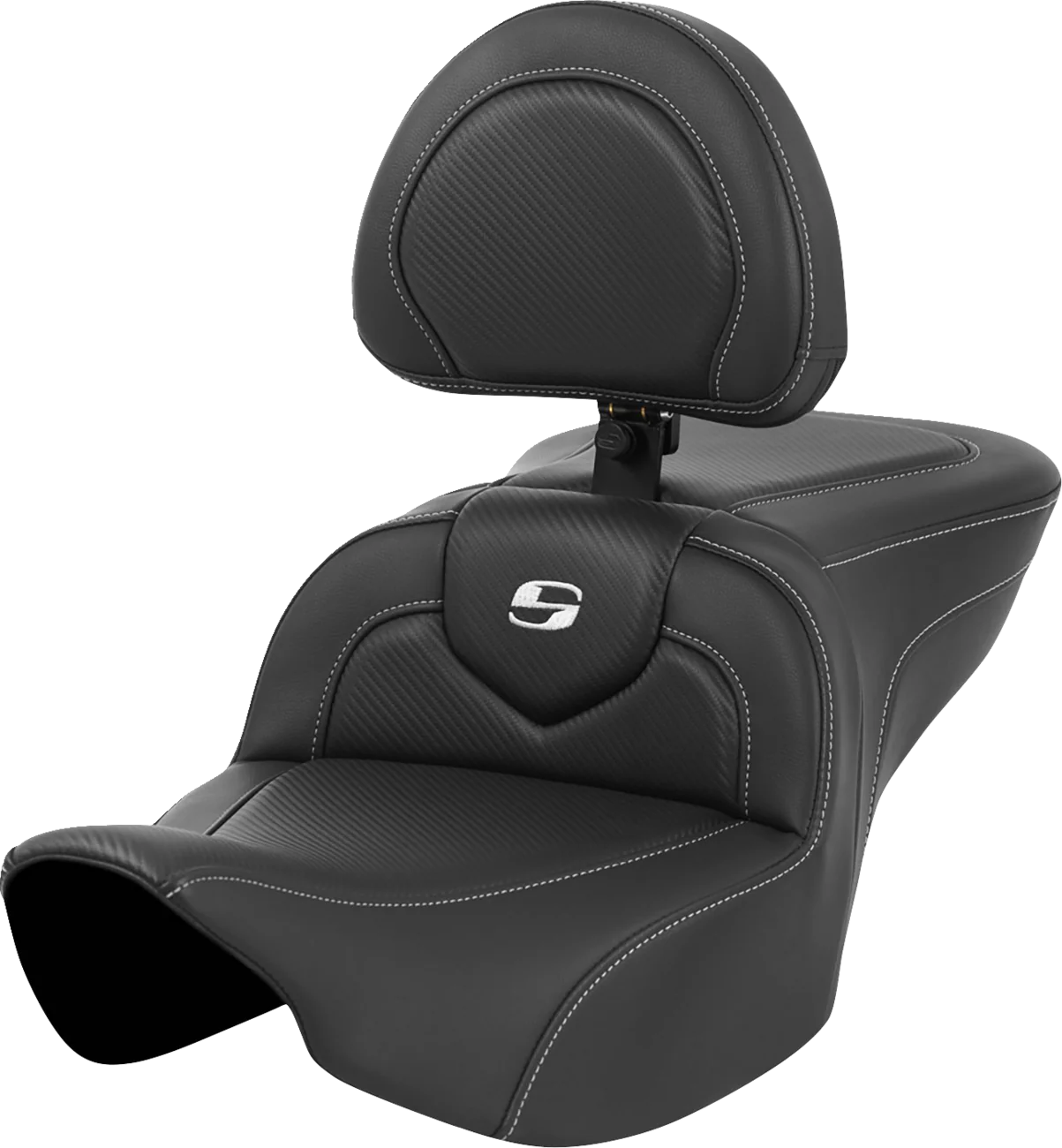 SADDLEMEN Roadsofa* Seat - Carbon Fiber - Silver Stitch/Silver Logo - with Backrest - FL '23-'24 823-07-185BR