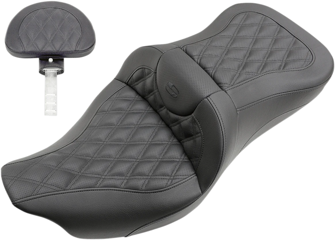 SADDLEMEN Roadsofa™ Seat - Full Lattice Stitch with Backrest - FL '08-'23 808-07B-182BR