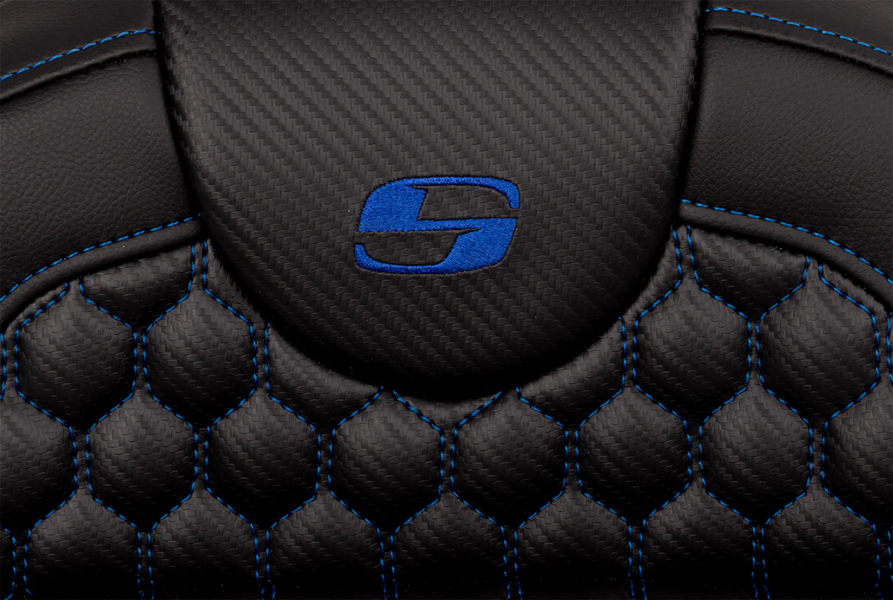 SADDLEMEN RoadSofa* Seat - Honeycomb - Blue Stitch - Extended Reach - FLH/FLT '08-'23 - Part 808-07B-19001 - Image 3