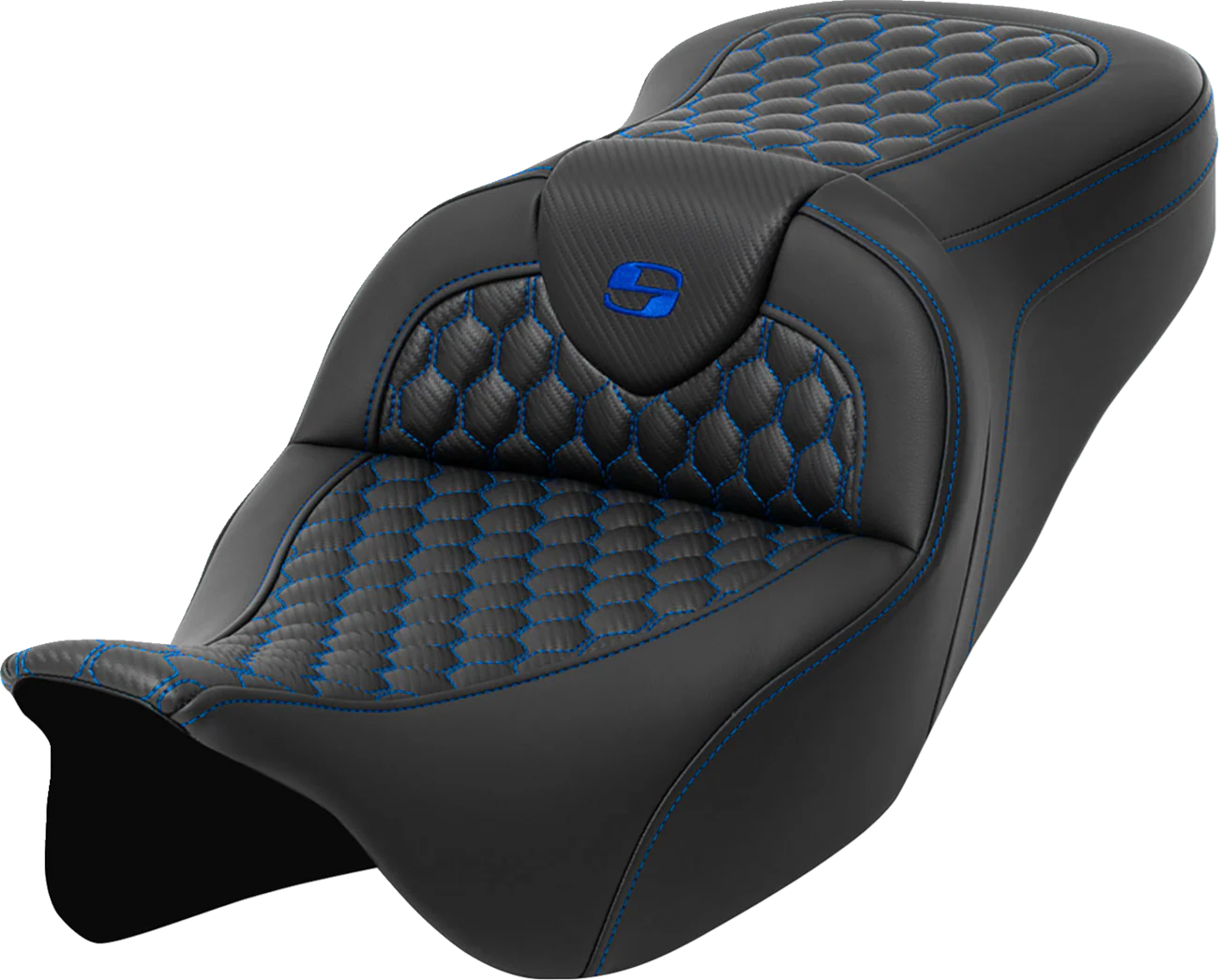 SADDLEMEN RoadSofa* Seat - Honeycomb - Blue Stitch - without Backrest - FLH/FLT '08-'23 808-07B-18901