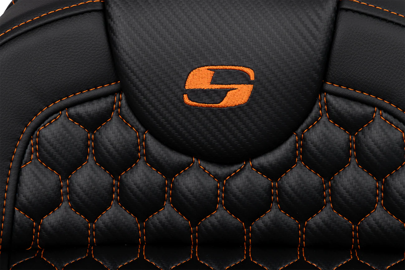 SADDLEMEN RoadSofa* Seat - Honeycomb - Orange Stitch - Extended Reach - FLH/FLT '08-'23 (Part Number: 808-07B-19003) - Image 3