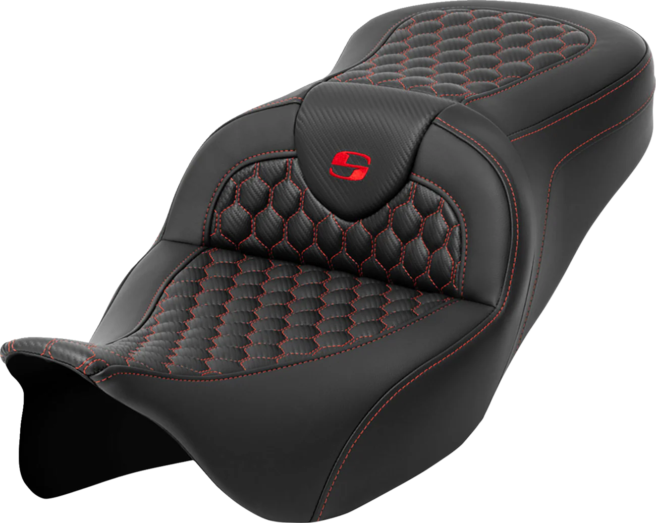 SADDLEMEN RoadSofa* Seat - Honeycomb - Red Stitch - without Backrest - FLH/FLT '08-'23 808-07B-18904
