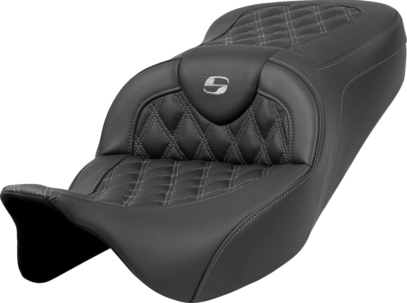 SADDLEMEN Roadsofa* Seat - Lattice Stitch - Dark Gray Stitch - without Backrest - FLH/FLT '08-'23 808-07B-18202