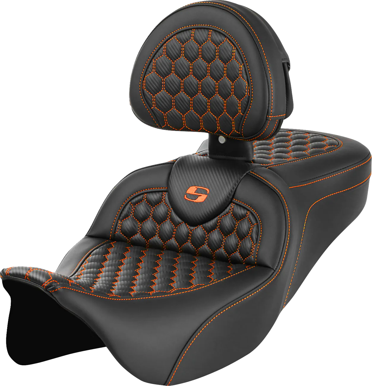 SADDLEMEN RoadSofa* Seat with Backrest - Honeycomb Design - FLH/FLT '08-'23 - Part 808-07B-189B3