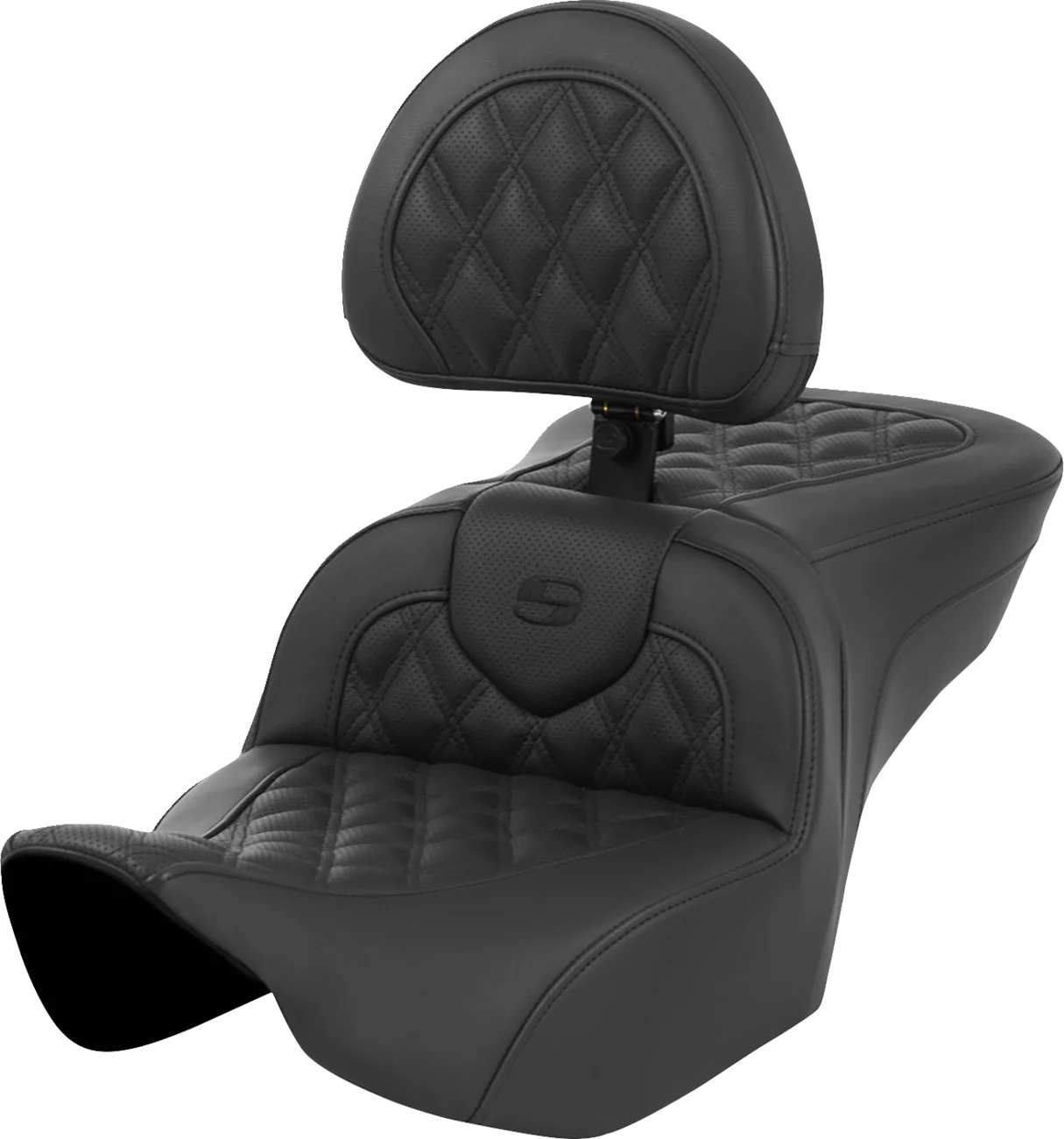 SADDLEMEN Roadsofa™ Seat - with Backrest - Lattice Stitch - Black - FL '23-'24 823-07-182BR