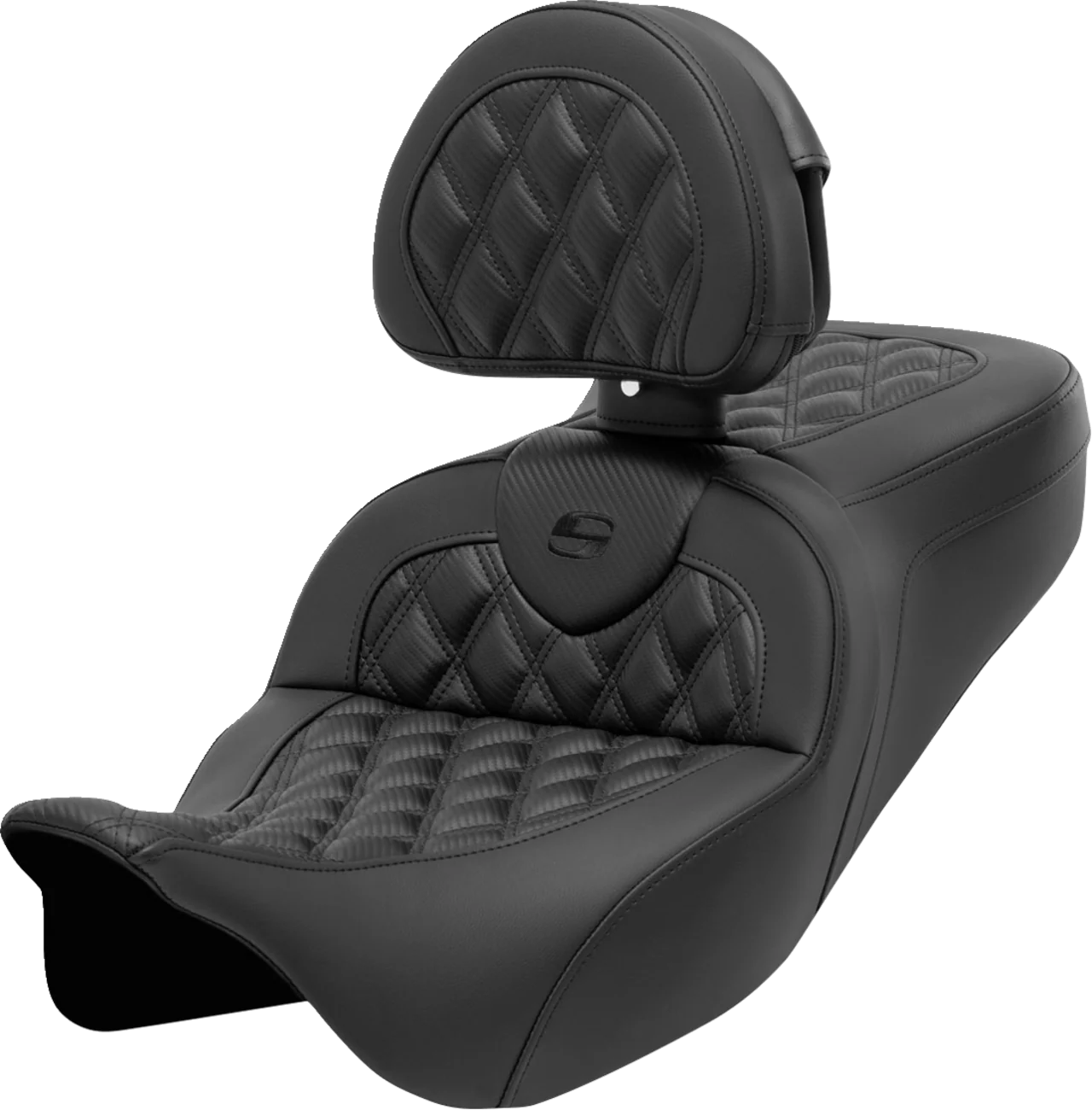 SADDLEMEN Roadsofa* Seat with Backrest - Lattice Stitch Carbon Fiber - FL '08-'23 - Part 808-07B-206B0