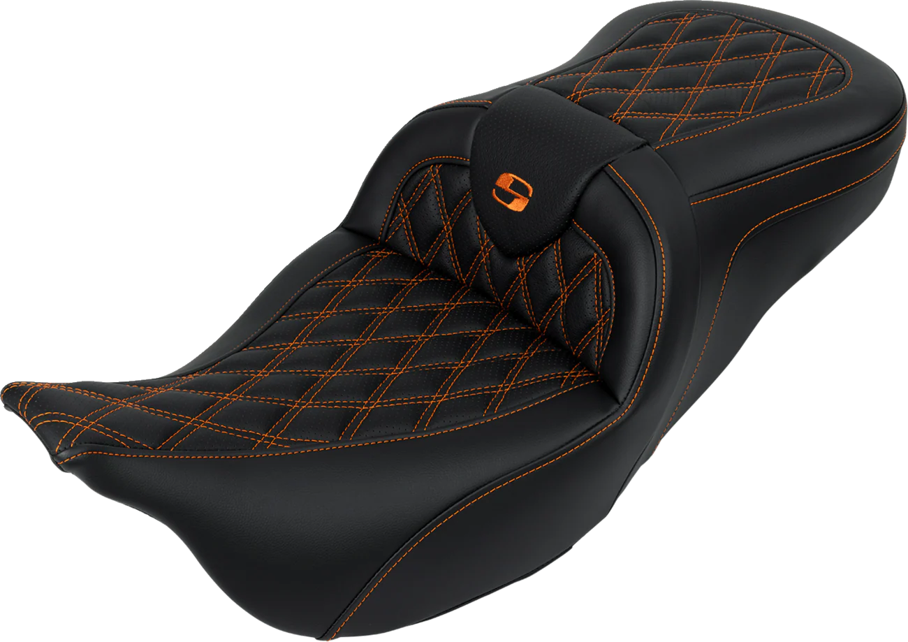 SADDLEMEN Roadsofa* Seat - with Backrest - Orange Stitch - FL '08-'23 808-07B-182B3