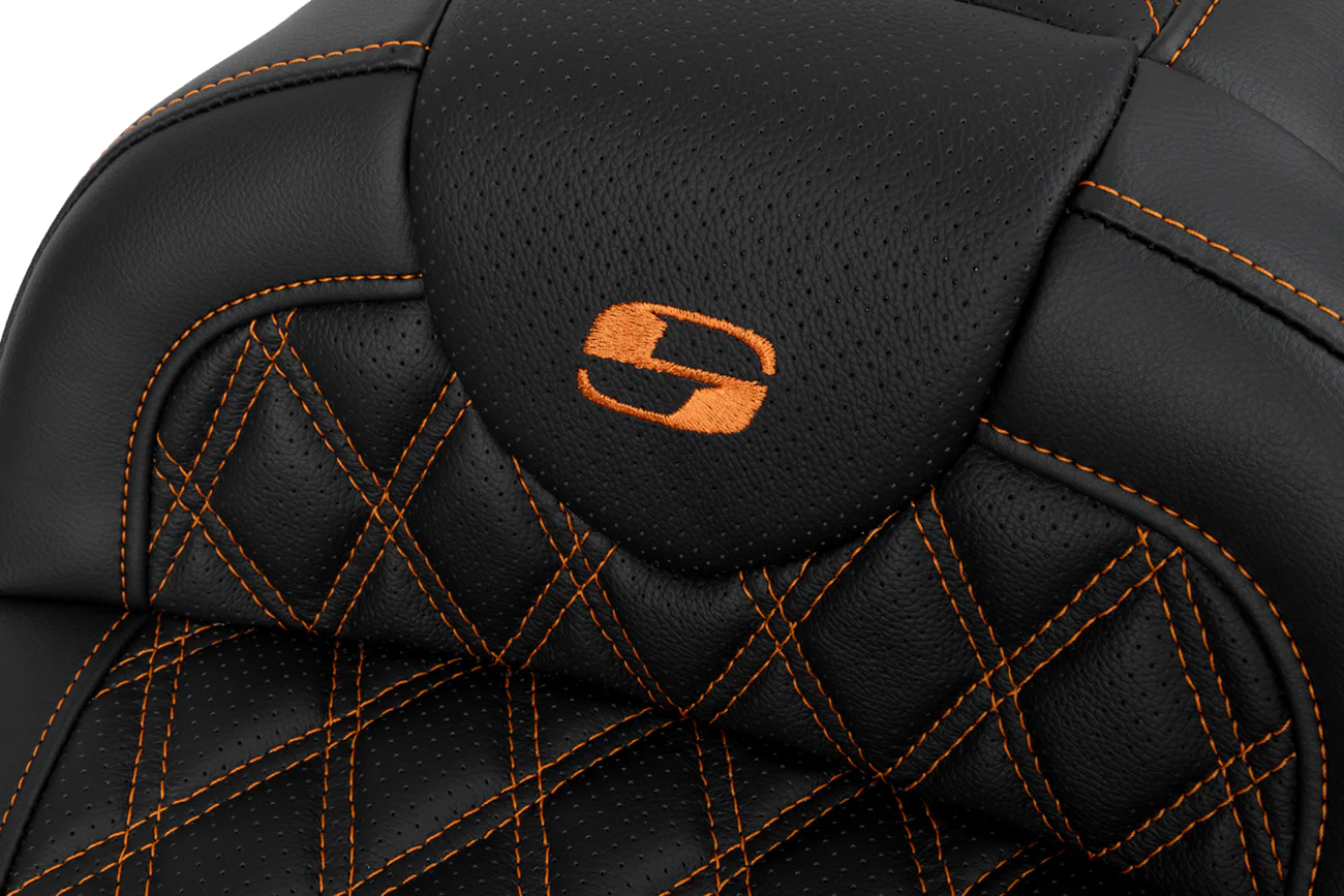 SADDLEMEN Roadsofa* Seat - with Backrest - Orange Stitch - FL '08-'23 808-07B-182B3 - Image 3