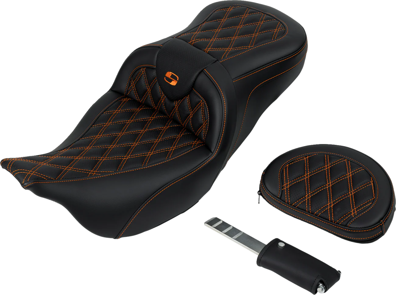 SADDLEMEN Roadsofa* Seat - with Backrest - Orange Stitch - FL '08-'23 808-07B-182B3 - Image 4