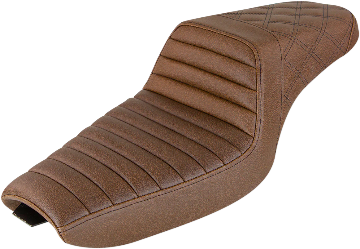 SADDLEMEN Step-Up Seat - Front Tuck-n-Roll/Rear Lattice Stitch - Brown 807-03-176BR