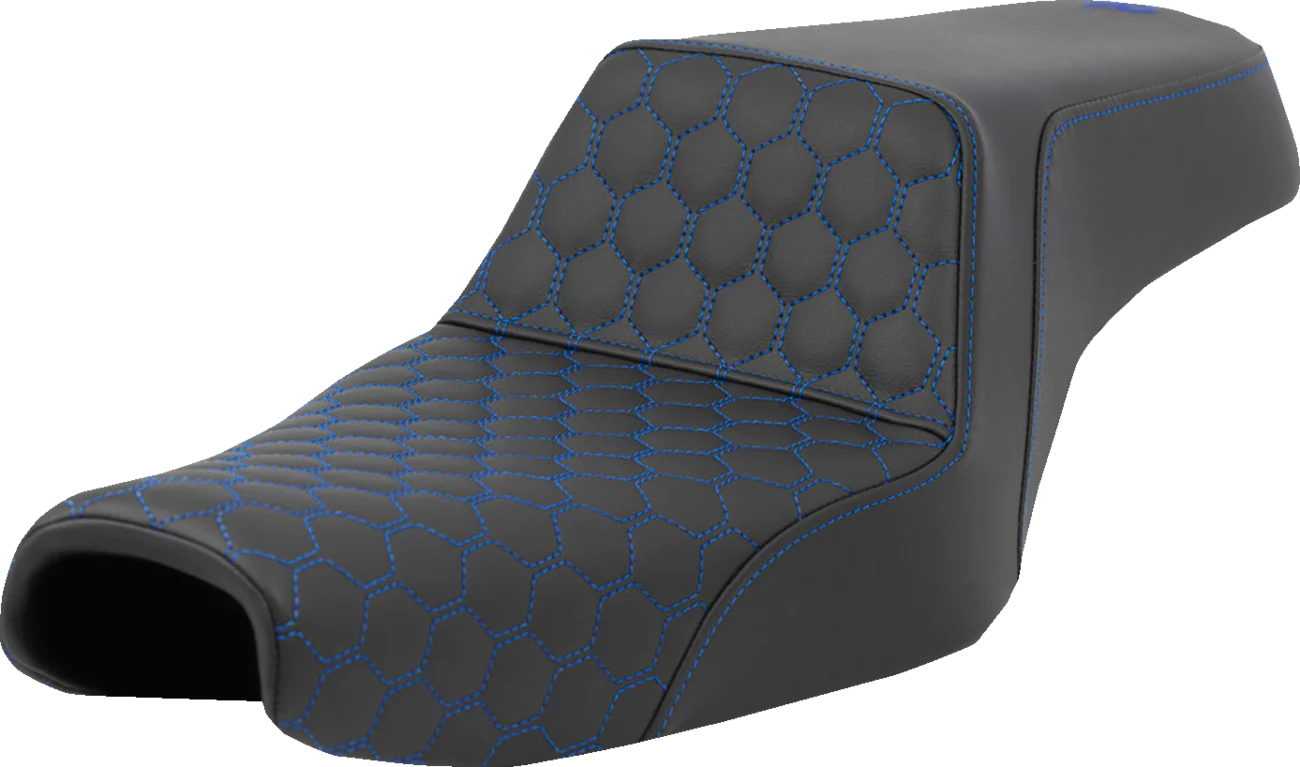 SADDLEMEN Step-Up Seat - Honeycomb - Blue Stitching - 3.3 Gal Tank - Sportster '04-'22 807-11-17701