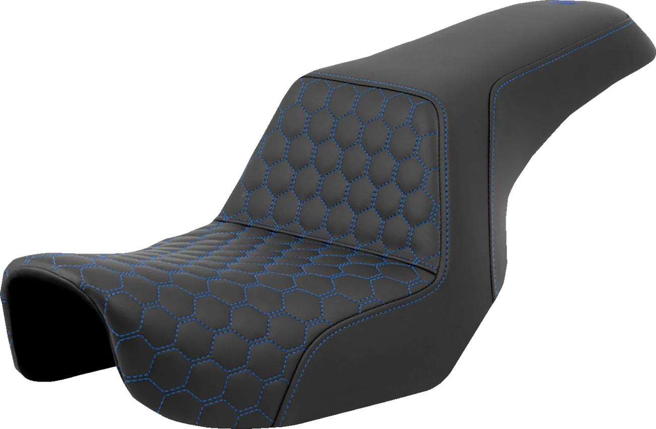 SADDLEMEN Step-Up Seat - Honeycomb - Blue Stitching - Dyna '06-'17 806-04-17701