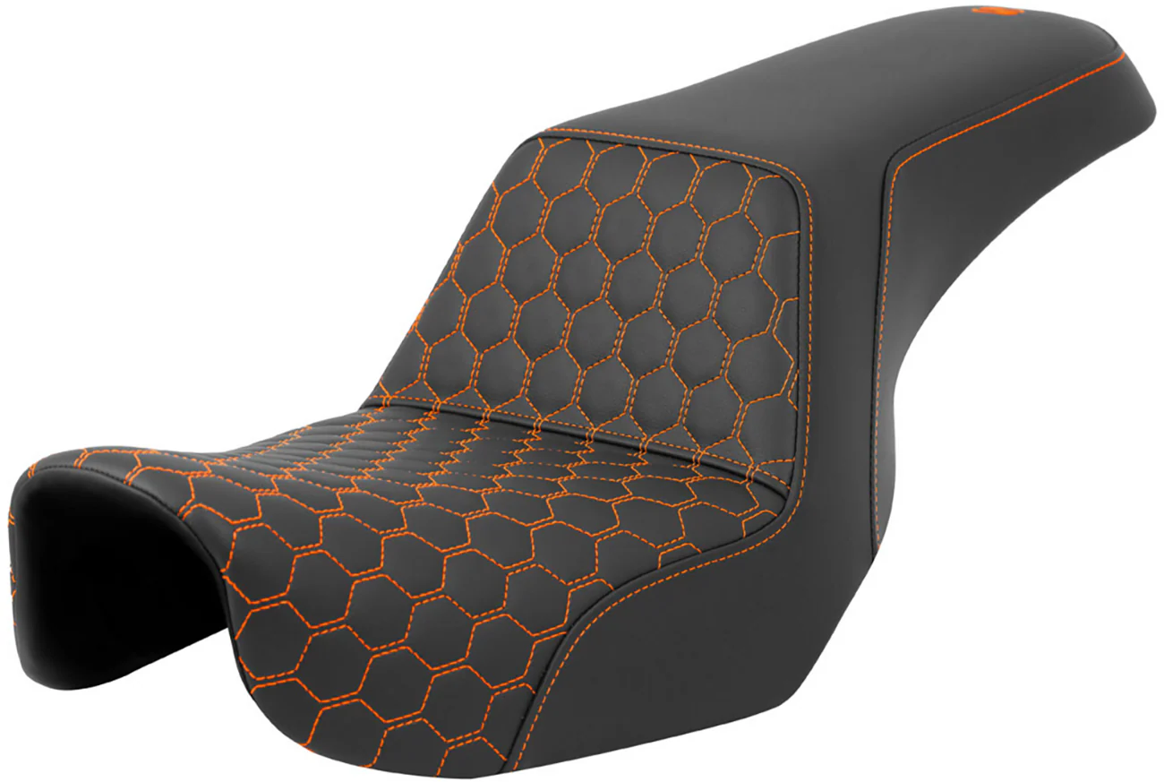 SADDLEMEN Step-Up Seat - Honeycomb - Orange Stitching - Dyna '06-'17 806-04-17703