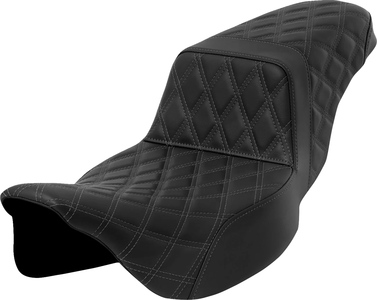 SADDLEMEN Step-Up Seat - Lattice Stitch - Dark Gray Stitch - Extended Reach - FLH/FLT '08-'23 808-07E-17502