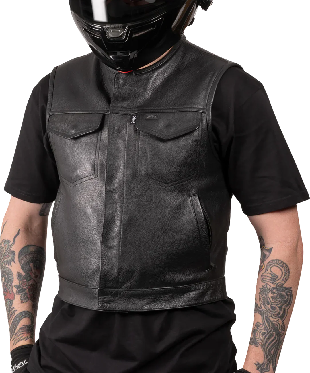THRASHIN SUPPLY CO. Encinal Leather Shorty Riding Vest - Black - XL TMJ-17-11 - Image 6