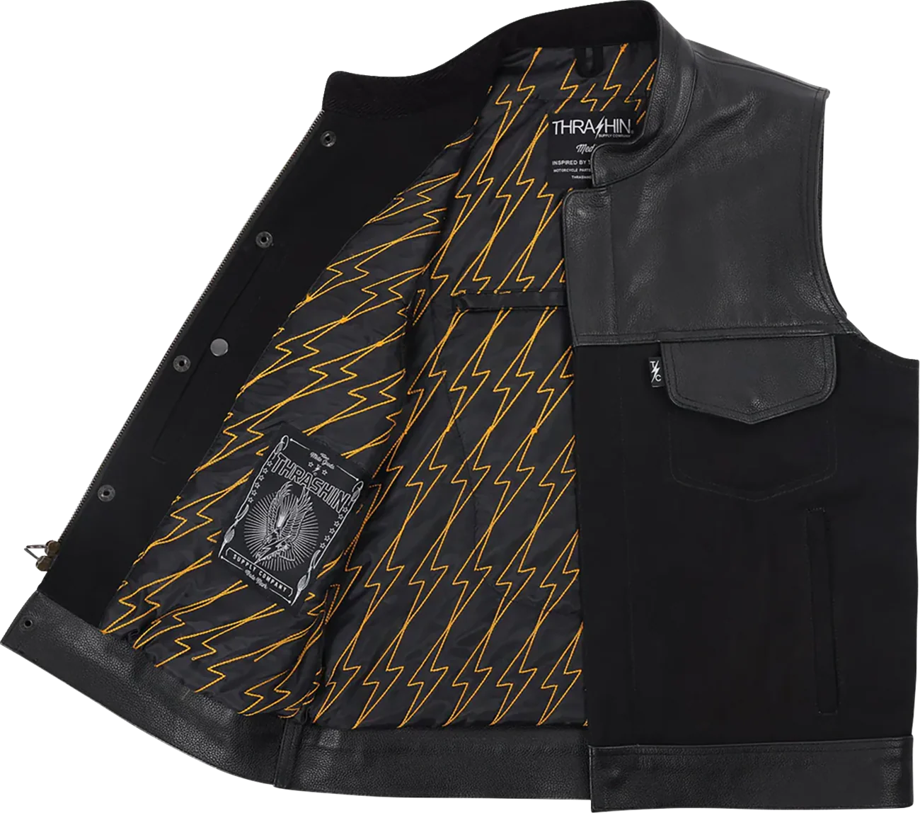 THRASHIN SUPPLY CO. Kanan Leather/Denim Riding Vest - Black - 3XL TMJ-13-13 - Image 3